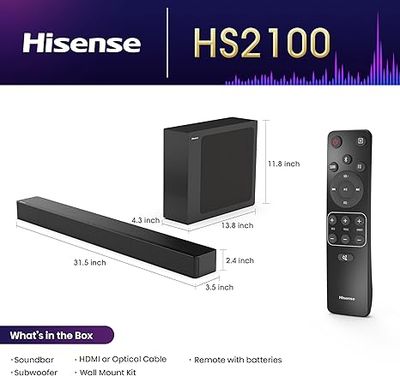 hisense hs2100 2.1 ch 240w sound bar